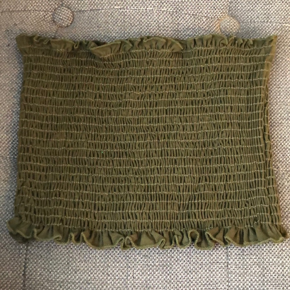 PinkMelo ruffled army green tube top